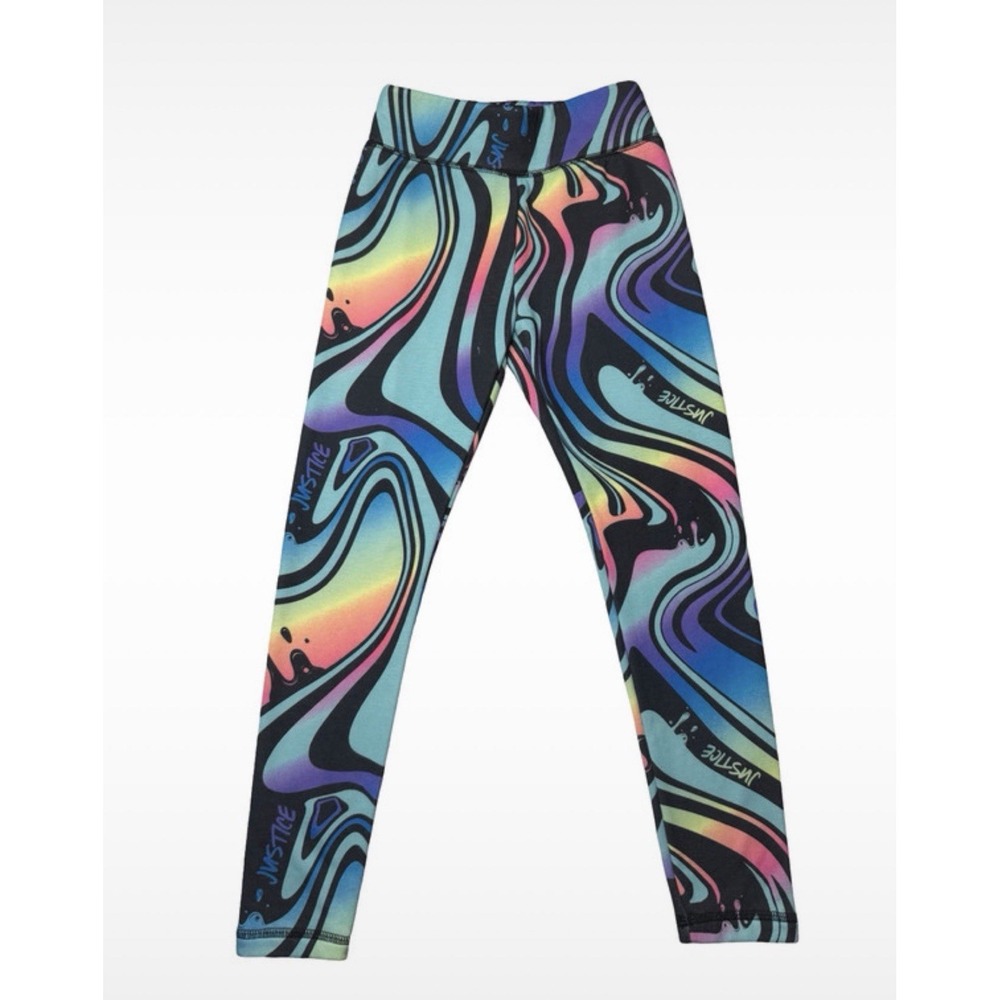 Justice Girls Multicolor Rainbow Swirl Fleece Lined Leggings Size Small (7/8)